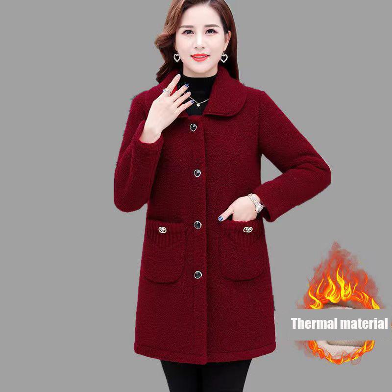 Women's Fleece Thickened Coat Winter Mid-length Coat