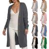 Women's Solid Color Long Sleeved Knee Length Knitted Cardigan, Lazy Trend, Medium Long Hair Jacket