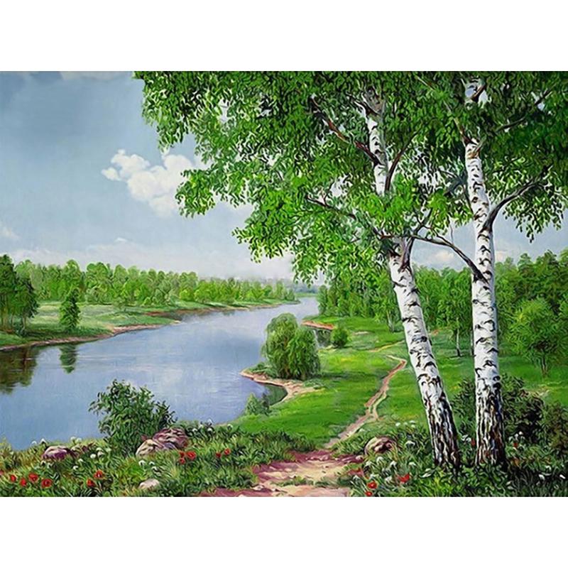 DIY Landscape 5D Diamond Painting Full Round Drill Scenic Diamond Embroidery Cross Stitch Mosaic Kits Resin Wall Art Home Decor
