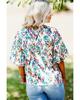 Light Blue Abstract Print Puff Sleeve Mock Neck Blouse