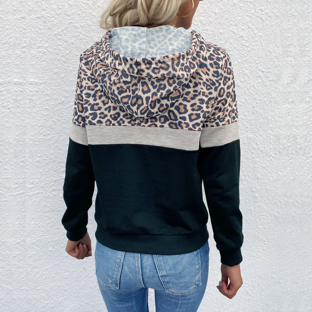 Женская толстовка с леопардовым принтом в стиле пэчворк, свободная зимняя и осенняя толстовка с карманом
