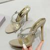 Liyke Fashion Pvc Transparent Shoes For Women Mules Rhinestone Slippers Summer Party Wedding Crystal High Heels Golden Sandals