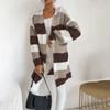 Women's Fashion Loose Early Autumn New Mid-length Knitted Cardigan Japanese Striped Color Matching Sweater Jacket