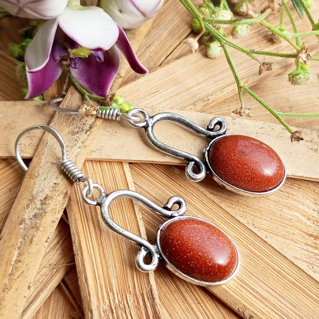 Sunstone Gemstone 925 Sterling Silver Plated Party Wear Hook Earrings Jewelry NST-J2H3148