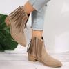 Fashion Fall New Chunky Single Boots Women's Pointed Suede Fringe Side Zipper Comfortable Mid-heel Ankle Boots