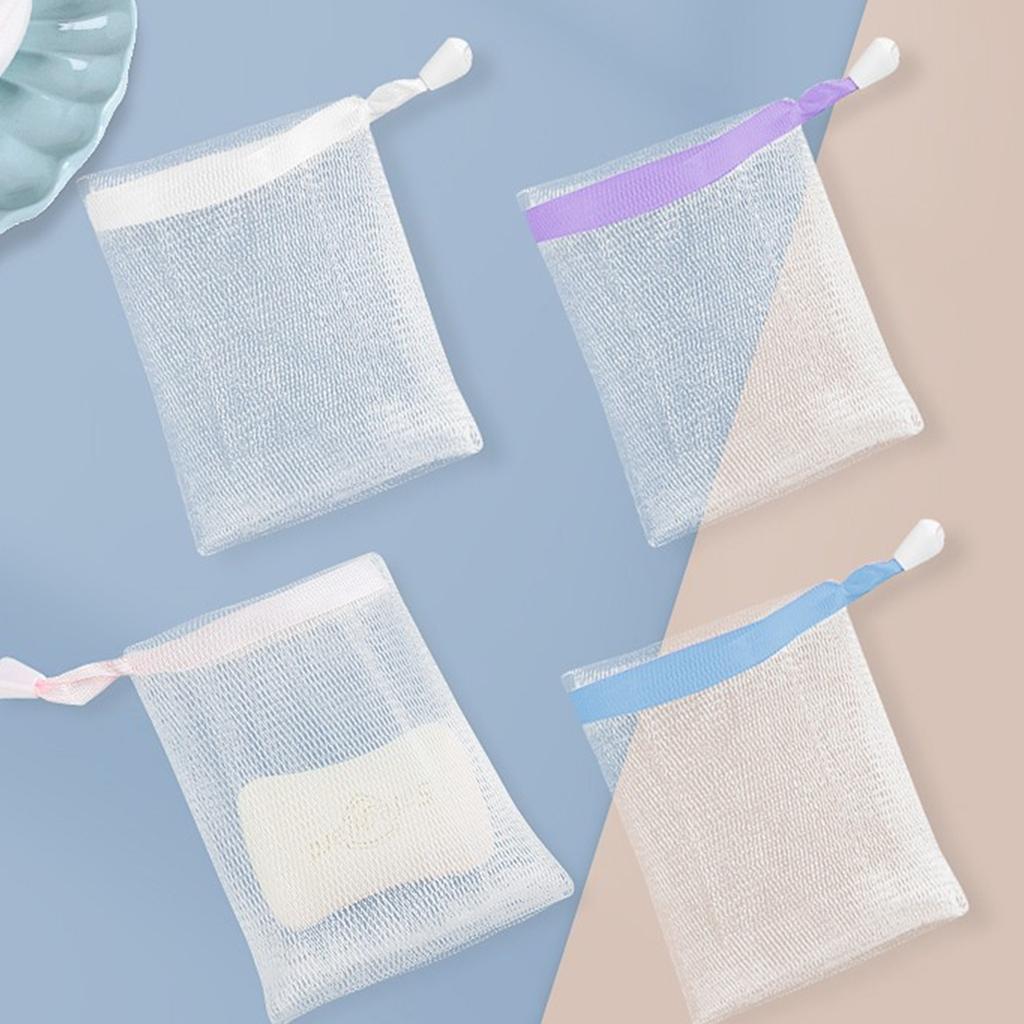 Gentle Facial Cleansing Net For Soap Bars Creates Rich Lather Quickly Soft PE Mesh With Hanging Rope For Bathroom Storage