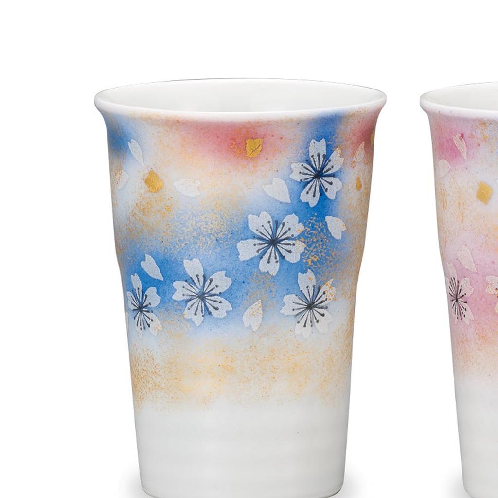 Kutani Ware Iwataya Pair of Free Cups, Hana No Mai (Flower Dance) AP7-0884