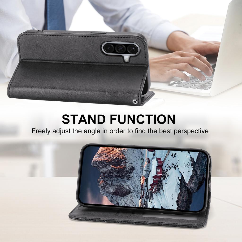 For Samsung Galaxy A17 5G Case Calf Texture PU Leather Wallet Phone Cover with Wrist Strap