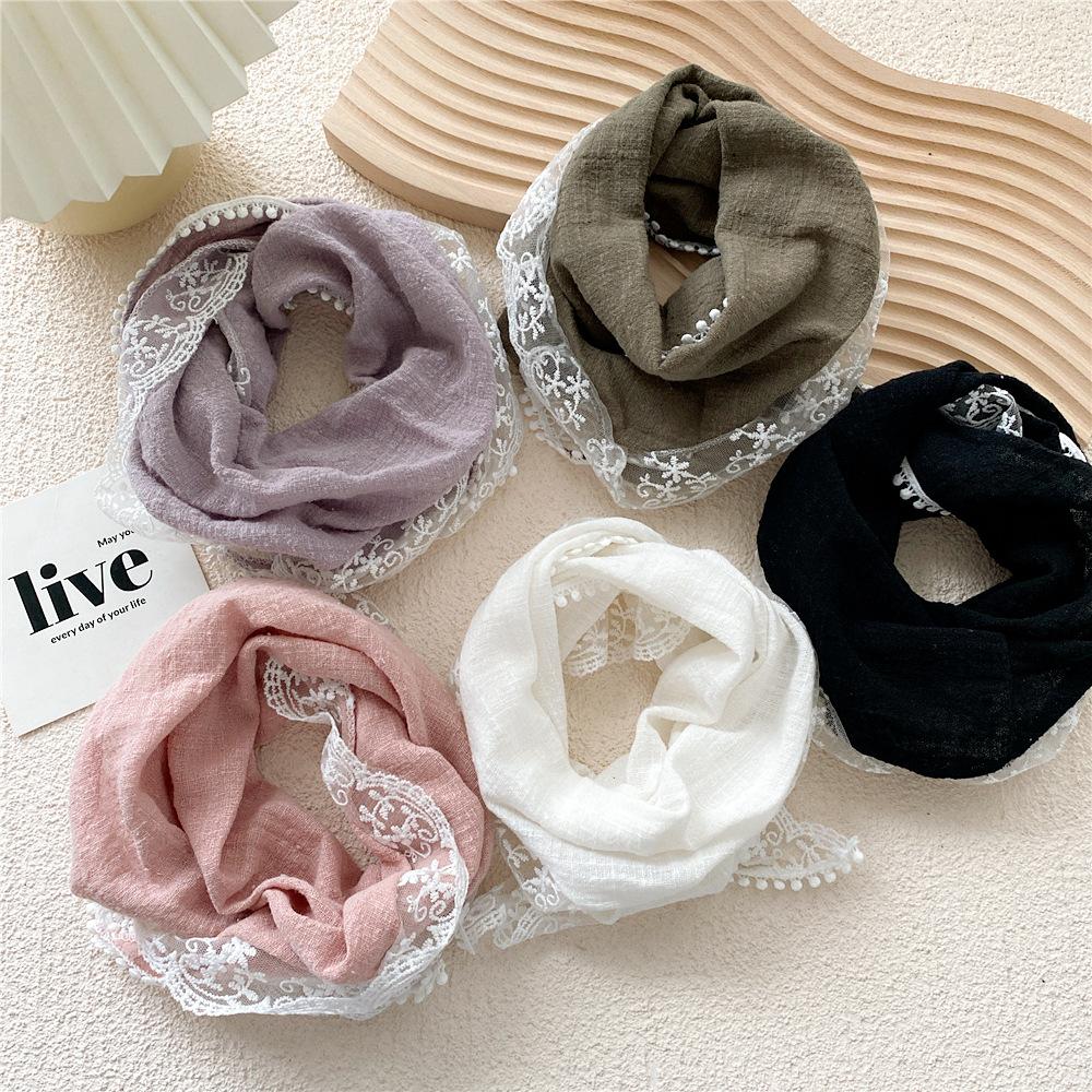 Cotton Linen Lace Triangular Scarf For Women In Spring Autumn And Summer Small Floral Small Scarf Headband Decoration Thin Style Wrapped Silk Scarf