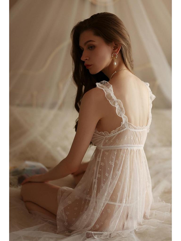Women's Sexy Lace Mesh Nightdress and Robe Set
