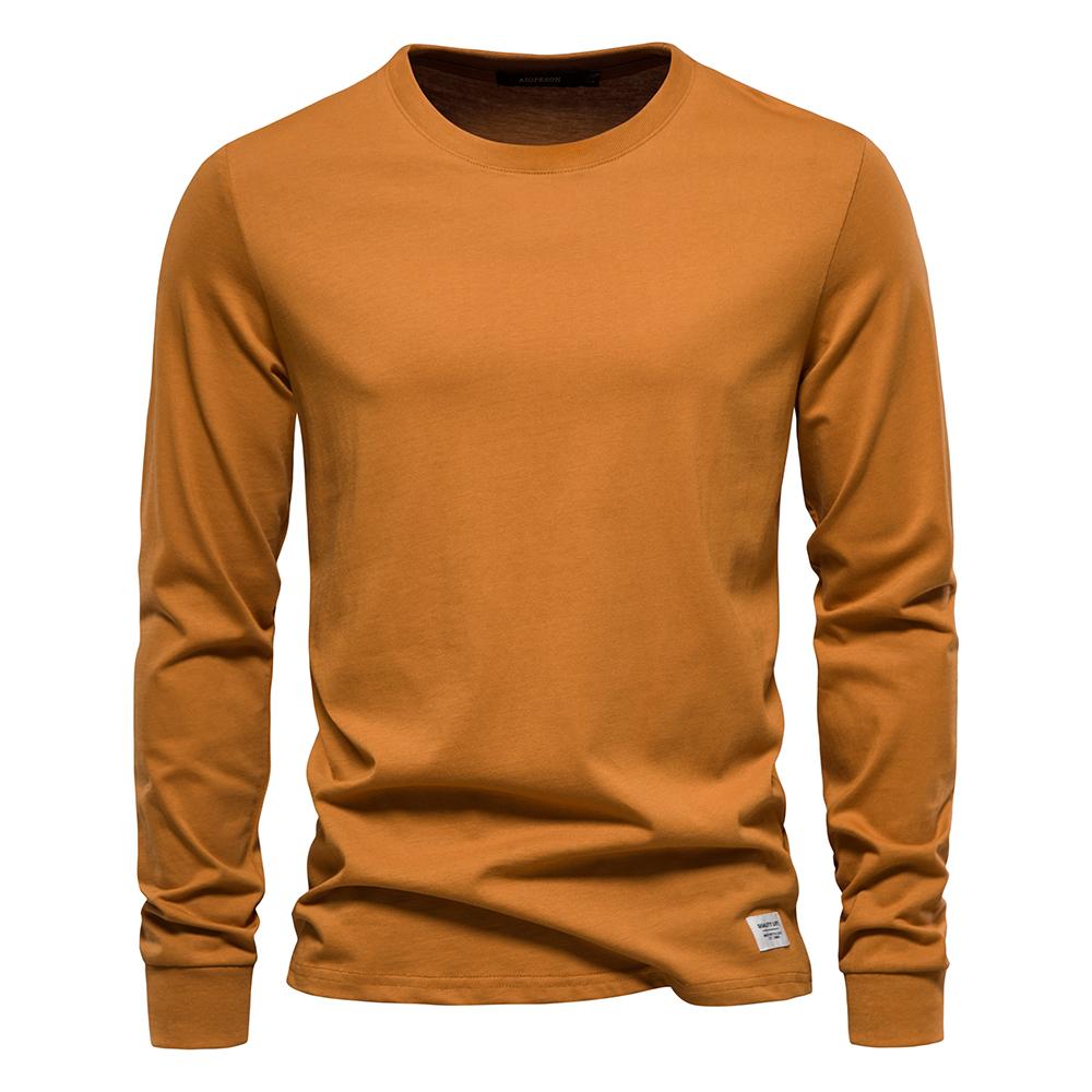 TrendHub Solid Color Cotton T Shirt Men Casual O-neck Long Sleeved Mens Tshirts Spring Autumn High Quality Basic T-shirt Male