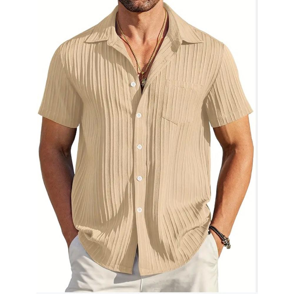 Summer Men's Striped Color Blocked Casual Short Sleeved Shirt