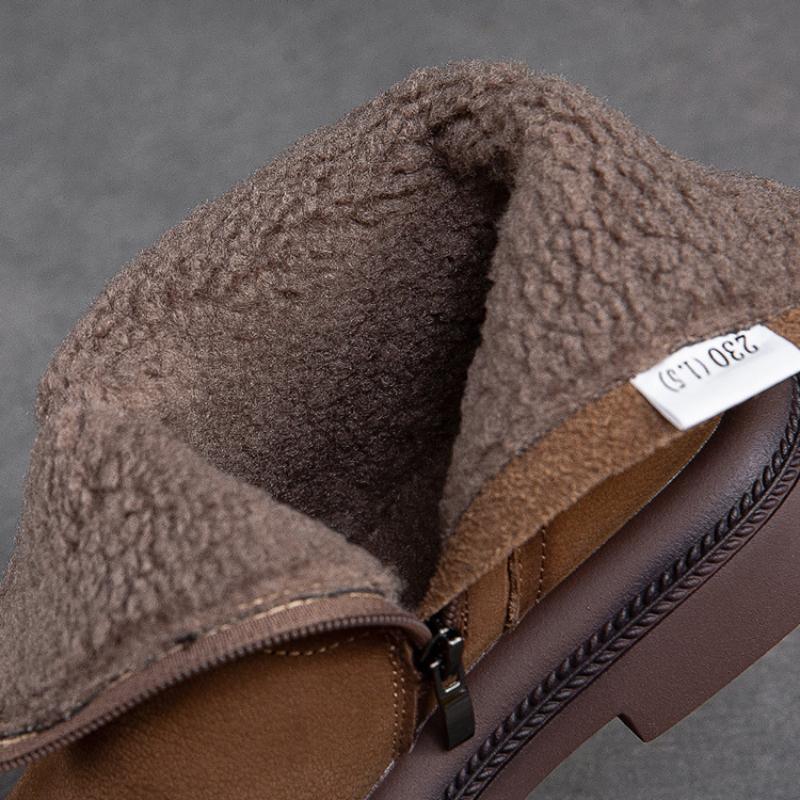 Winter Plush Warm Short Boots Retro Comfortable Genuine Leather Solid Color Versatile Women's Shoes