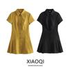 Fashion Style 2024 Summer New Arrival Women's Wide Pleated Black Dress Shirt Style Mini Dress 2674870