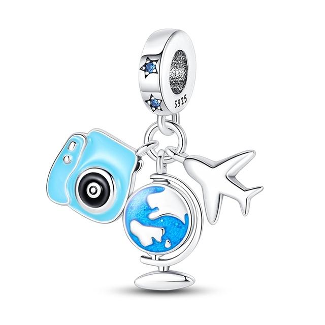 925 Sterling Sliver Blue Charms Camera Moon Glass Snowflake Beads Pendant Fit Bracelets Fine Diy Jewelry Making