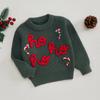 Children's Clothing Christmas Round Neck Embroidered Green Pullover Warm and Comfortable Sweater