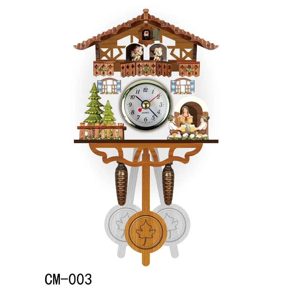 New Clock Wall Wooden Wood Pendulum Vintage Clocks Cuckoo Kids Bird Hanging Retro 3D Chiming Decor Forest Silent Decorative Room
