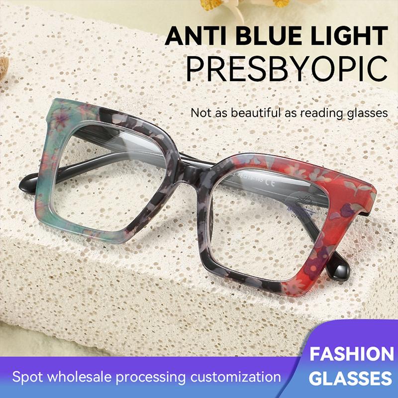 1.0 1.5 2.0 2.5 3.0 Fashionable Floral Reading Glasses Women's Anti Blue Light Spring Hinge Eyes and Legs HD Flat Light Glasses