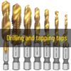 5-pc Titanium Plated High-Speed Steel Spiral Groove Machine Tap Set for Hand Tapping Screw Holes.