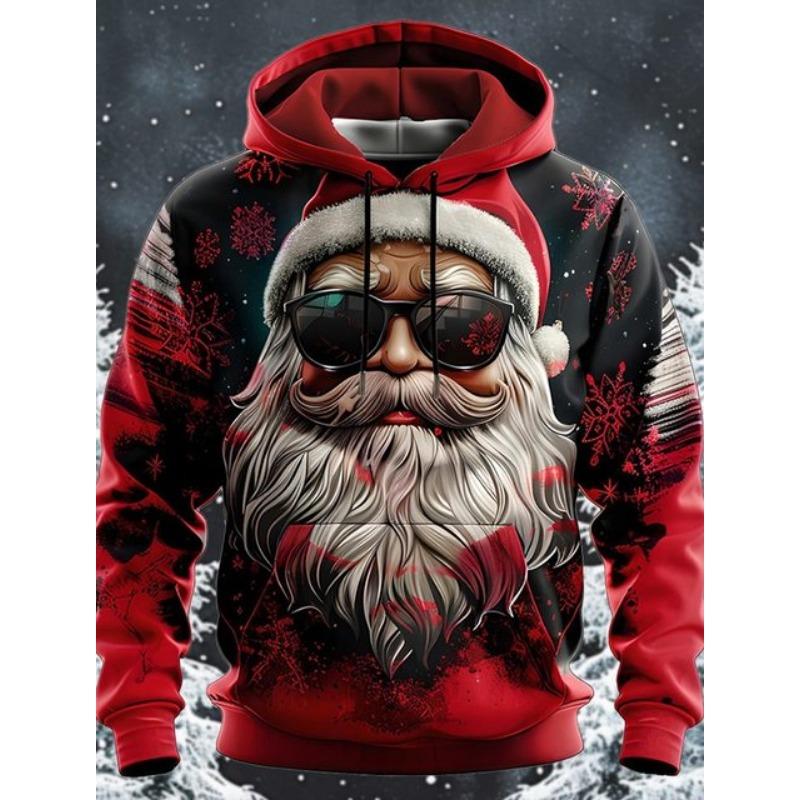 Santa Claus Men's Fashion 3D Print Hoodie Holiday Streetwear Christmas Hoodies Hooded Front Pocket Designer Hoodie Sweatshirt