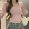 Autumn Style U-Neck Long-Sleeve Slim Korean Top for Women