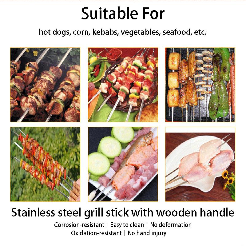 55Cm Large Barbecue Skewer Reusable 410 Stainless Steel BBQ Kebab Stick with Wooden Handle Outdoor Camping Picnic Tools Cooking Tool