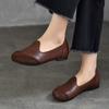 Versatile Retro Women's Slip-on Shoes Genuine Leather Round Toe Shallow Soft Soled Flat Shoes