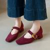 Women's Mary Janes Vintage Faux Suede Pumps Square Toe Dress Shoes 2024 Autumn Buckle Strap High Heels Ladies Shoes
