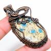 Natural K2 Blue Azurite Gemstone Handmade Copper Wire Wrap Pendant 2.56" l9D15