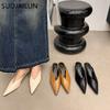 Fashion SUOJAILUN 2024 Sping New Brand Women Mules Shoes Fashion Pointed Toe Shallow Slip On Slipper Shoes Thin Low Heel Dress Sandal