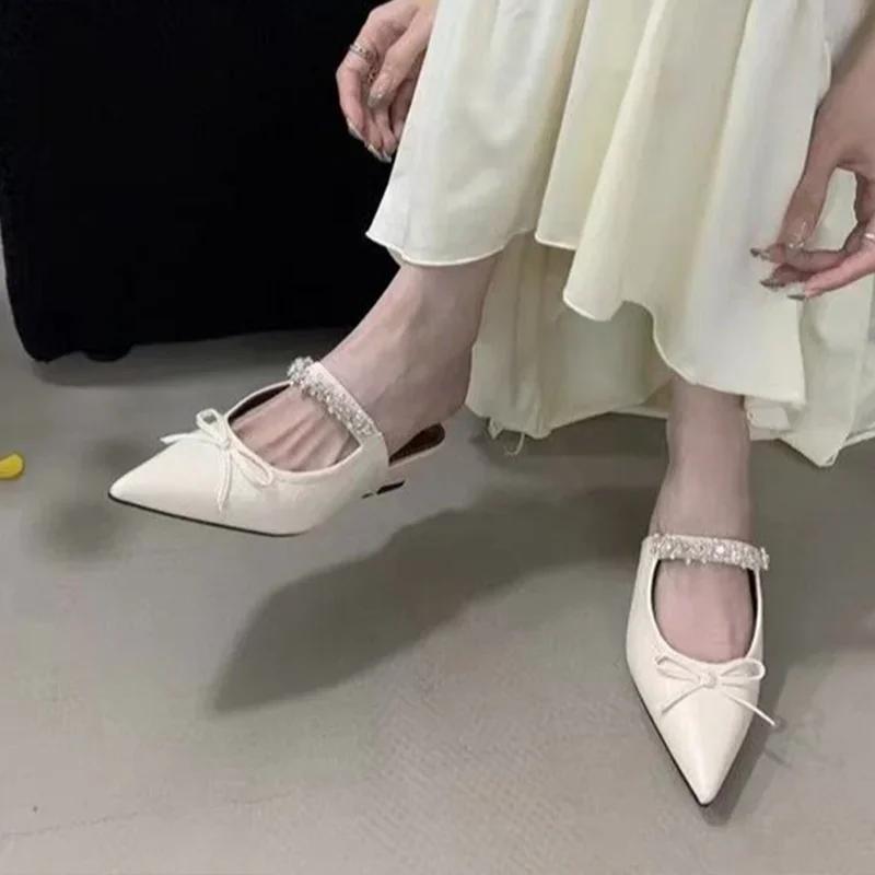 Fashion Wedges Crystal Women Slippers Elegant Mid Heels Sandals Slingback Mules Shoes Fashion Woman Pumps 2025 Summer New Dress Zapatos