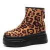 Fashion 8.5CM Kid Suede Leather Leopard Print Platform Flats Sneakers Women Ankle Boots ZIP Increased Wedge Sneakers Autumn Spring Shoes