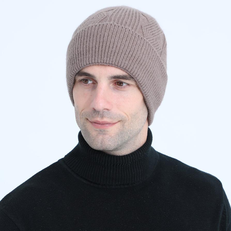New Autumn and Winter Men's Cable Knitted Woolen Hat with Velvet and Thickened Knitted Warm Cycling Ear Protection and Cold Proof Pullover Hat