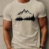 Summer Round Neck Mountains And Trees Printed Top Fashionable Casual Pure Cotton Short Sleeved Men's T-shirts