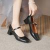 Fashion Spring /Autumn Women Shoes 2025 New Retro Square Toe Soft Leather High Heels Mary Jane Shoes Fashion Shallow Mouth Single Shoes