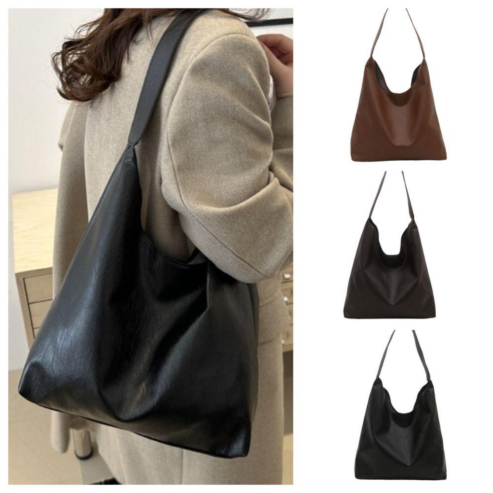 Leather Soft PU Shoulder Bag Large Capacity Underarm Bag Simple Women Handbag  Shopping