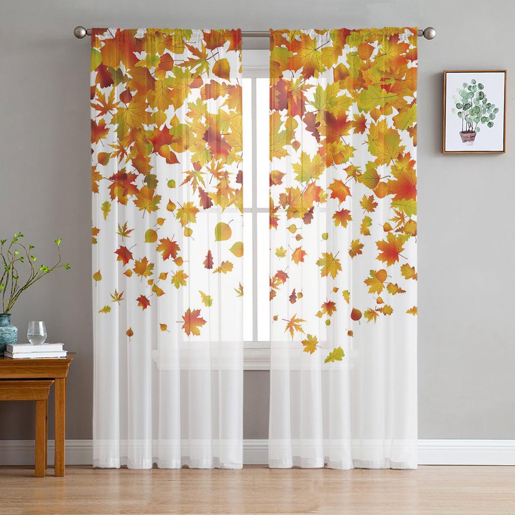 Thanksgiving Autumn Wild Flowers Voile Curtains For Bedroom Tulle Window Curtain For Living Room Sheer Curtains Blinds Drapes