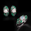 Luxury Design Natural Color Rich Opal & Green Agate Gemstone Ring Earrings Set Light Luxury Beautiful Jewelry for Women