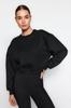 Women's Fashionable Stylish Sweatshirt Black Thick Inside Fleece Stone Detailed Regular Normal Fit Knitted Sweatshirt