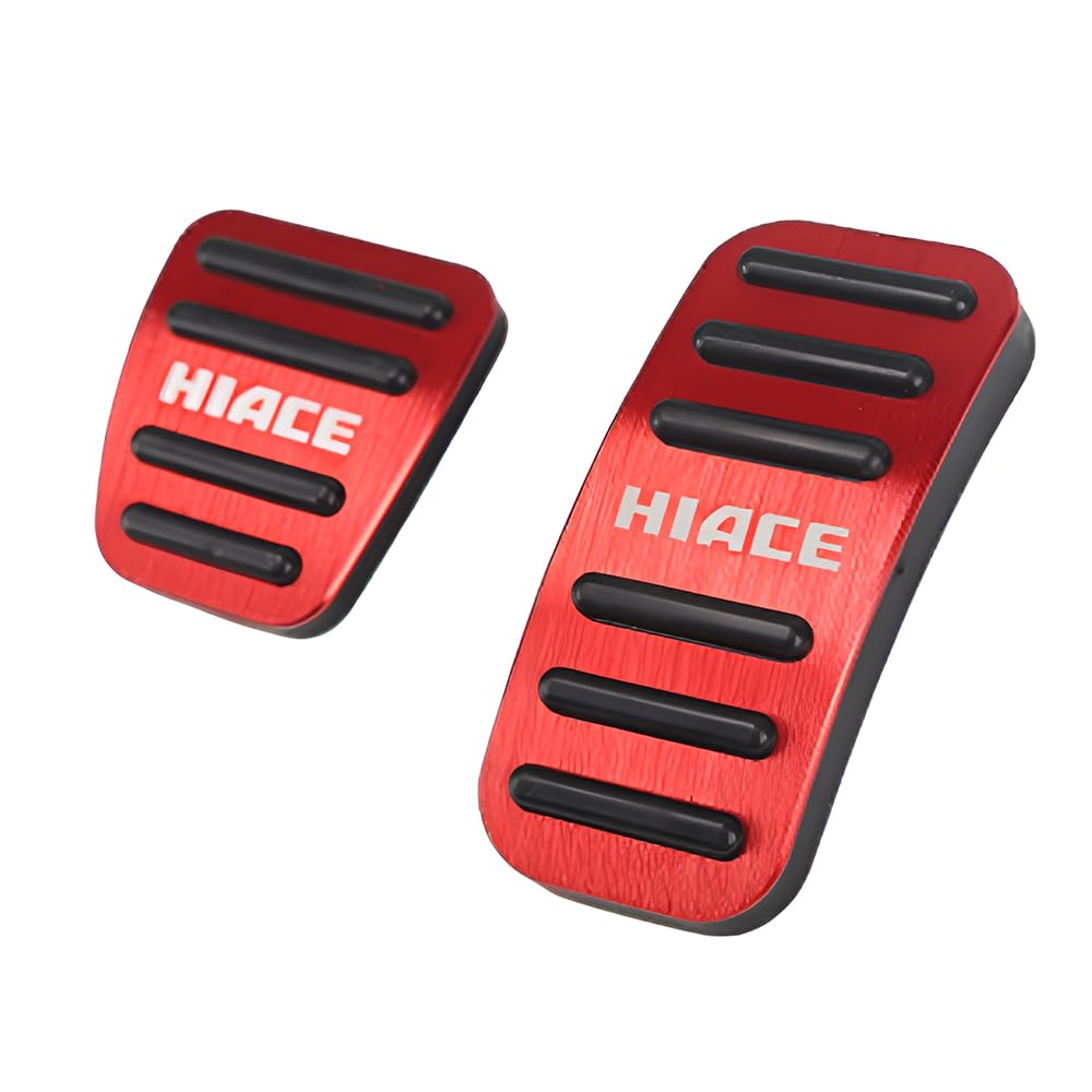 SAWAKAKI Toyota Hiace 200 Series 1-6 Special Design with Logo Aluminum Axle Pedal Brake Pedal Cover 2 Piece Set (Red)