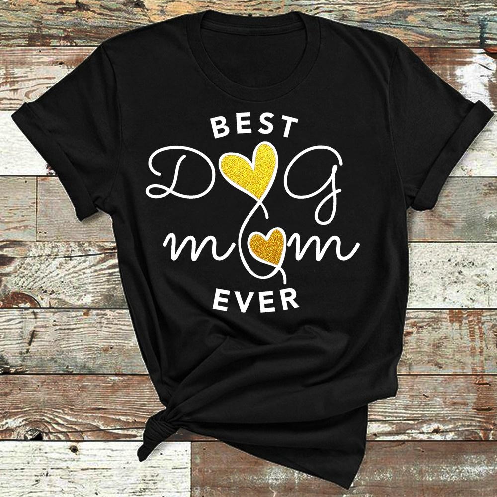 ZIMOXUAN Summer Women Short Sleeve Shirt "Best Dog Mom Ever" Cotton Casual Mom Shirt Tops