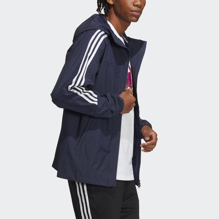 Adidas Contrast Stripe Sports Hooded Jacket Men Jacket Legend-Ink-Blue HC9956