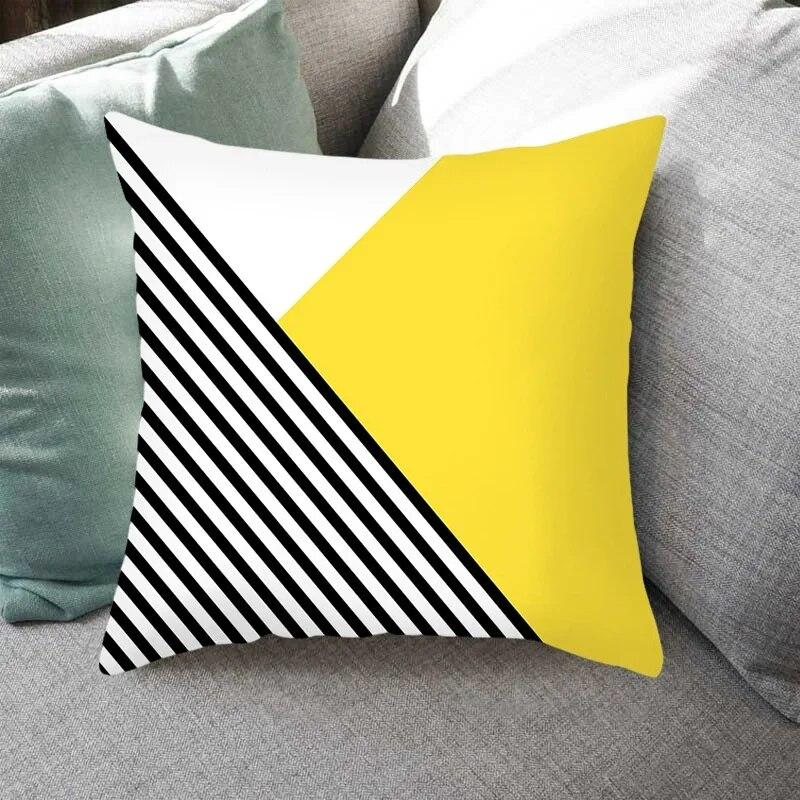 45x45cm Fashion Yellow Geometric Printing Pillowcase Sofa Hotel Office Seat Lumbar Cushion  Cover Home Decoration