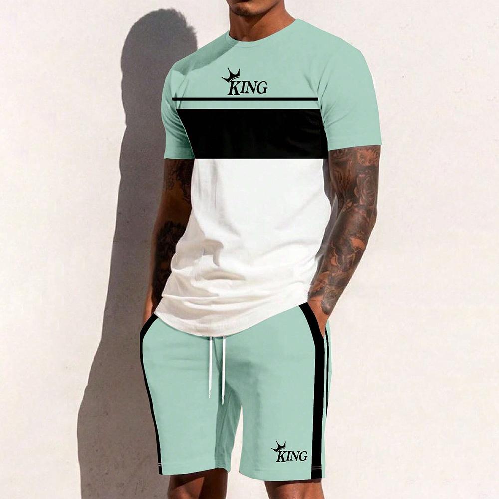 Summer Y2K Style Fashion Trendy Men's Set Extra Large Men's Loose Top Refreshing and Breathable Leisure Travel Set