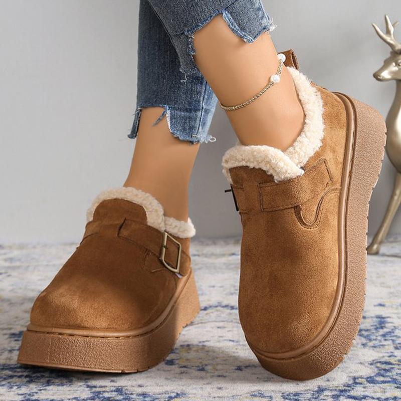 Fashion Winter Soft Faux Suede Furry Snow Boots Woman Adjustable Buckle Ankle Boots Women Solid Color Platform Warm Booties Mujer