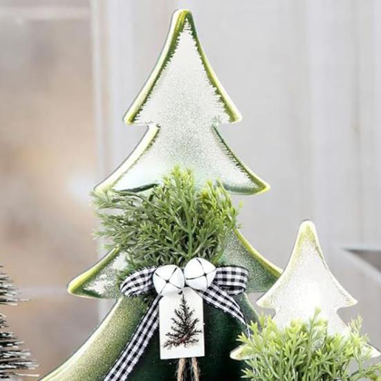 Wooden Christmas Tree Decor 5-10 Inch Farmhouse Table Centerpiece with Bell Ornaments Rustic Holiday Display for Mantel And Dining Table