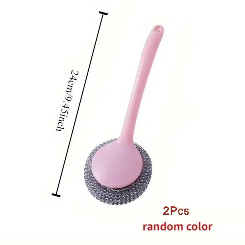 Stainless Steel Long Handle/Short Handle Cast Iron Pan Scrubbers Brush Household Stove Kitchen Specific Steel Wire Ball Cleaning Brush