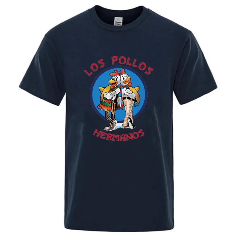 LOS POLLOS Hermanos Funny Printed T-Shirt Men Fashion Casual Short Sleeves Summer Cotton Breathable Tshirt Chicken Brothers Tee