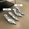 Fashion Advanced Sense ~! Silver Patent Leather Rhinestone Bow Pointy Half Slippers For Women With Fine Heels And High Heels