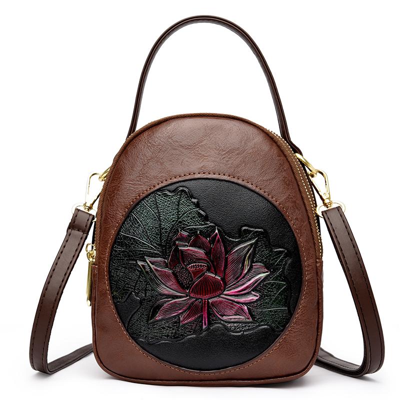 Women's Shoulder Bag PU Leather Lotus Pattern Shoulder Crossbody Bag Leisure Bag Elegant Bag Luxury Brand New